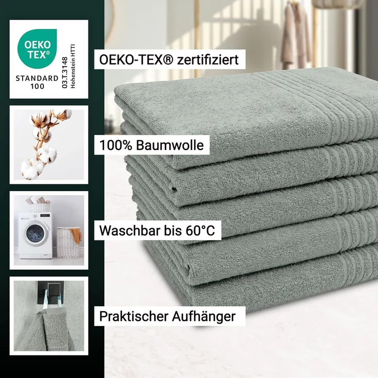 ZOLLNER Duschtuch 5er Set, Baumwolle, 70x140 cm, grau – Bild 3