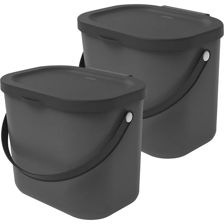 ROTHO Biomülleimer Albula 2er-Set Komposteimer 6l – kompakte Müllbehälter ideal für Küche, Stapelbar, mit Griff & Deckel – 6 l Recycling-Set für jeden Raum – Bild 1