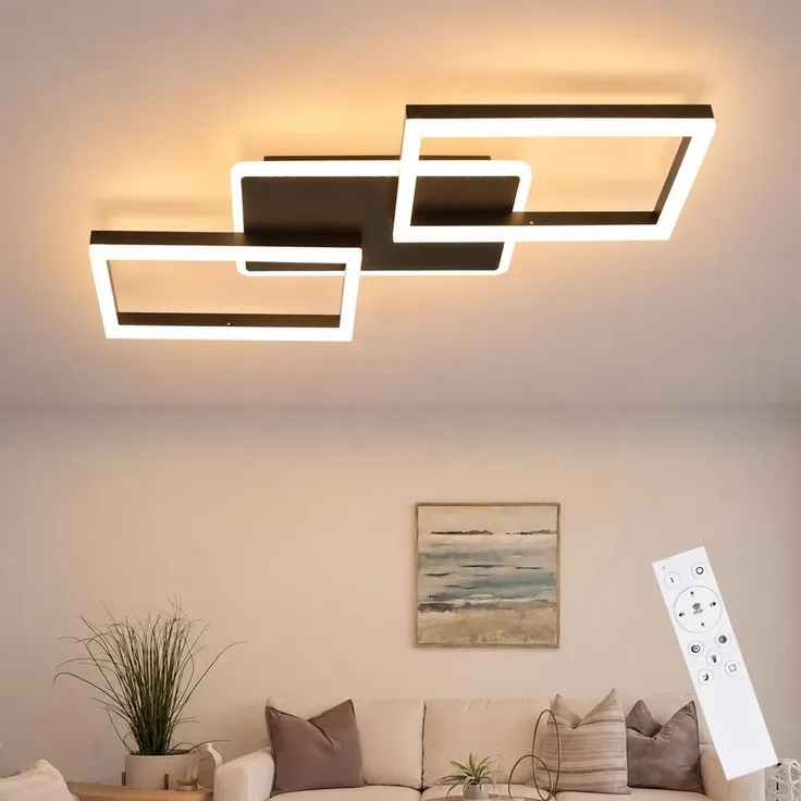 ZMH LED Deckenleuchte Wohnzimmer Deckenlampe - 48W Dimmbar Schlafzimmerlampe Schwarz Flach Design mit Fernbedienung aus Metall Modern Küchenlampe für Schlafzimmer Esszimmer Küche Flur Kinderzimmer