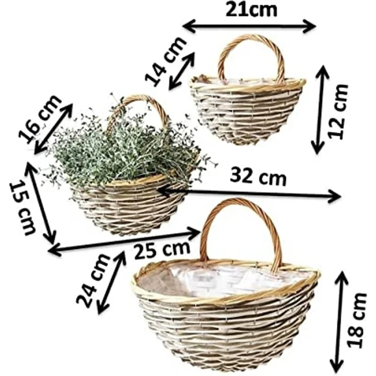 Kobolo Dekokorb Wandkorb bepflanzbar Weide mit Folie 3-teilig – Bild 6