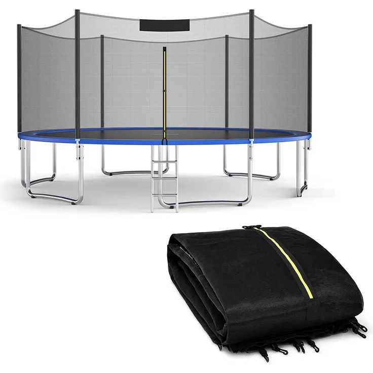 COSTWAY Ø 305cm Trampolin Sicherheitsnetz für Gartentrampoline, Ersatznetz mit Reißverschluss und Schnallen, 6 Stangen, Netzhöhe 180 cm