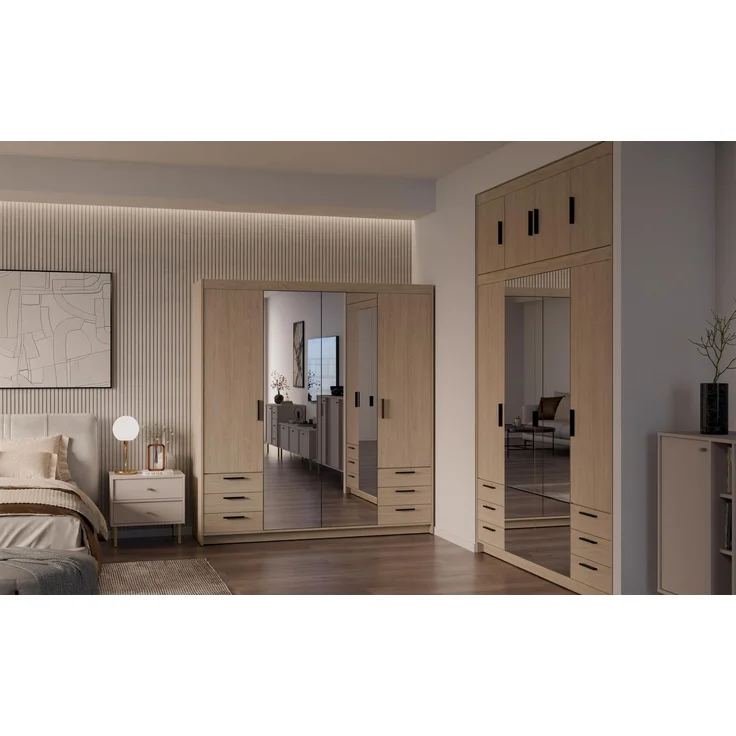AX LIVING Geölte Eiche Kleiderschrank mit Spiegel Storicos 4T6S 176,3cm Groß – Bild 5