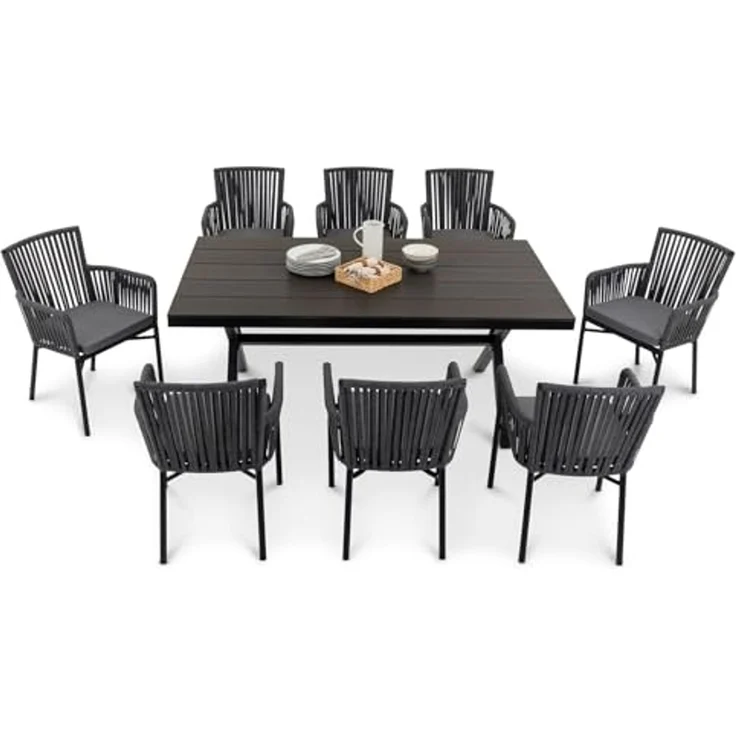 IDIMEX Garten-Essgruppe AFUERA, Gartenmöbelset für 8 Personen, wetterfester Materialmix Schwarz – Bild 3