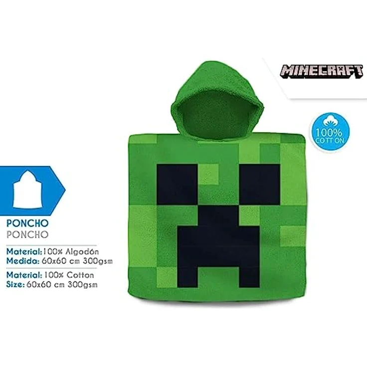 Minecraft - Badeponcho - grün/schwarz - ca. 60 x 120 cm – Bild 3