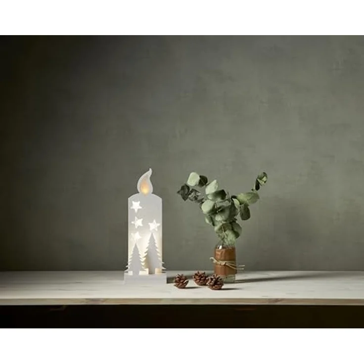 EGLO LED Weihnachtsdeko, Weihnachts-Silhouette Kerze aus Holz in Weiß, Winterlandschaft mit Timer, batteriebetriebene Beleuchtung, warmweiß – Bild 2