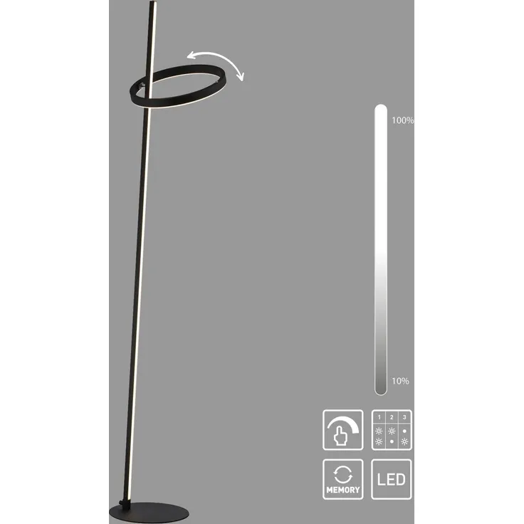 JUST LIGHT 15397-18 RITUS Stehleuchte schwarz per Touchdimmer