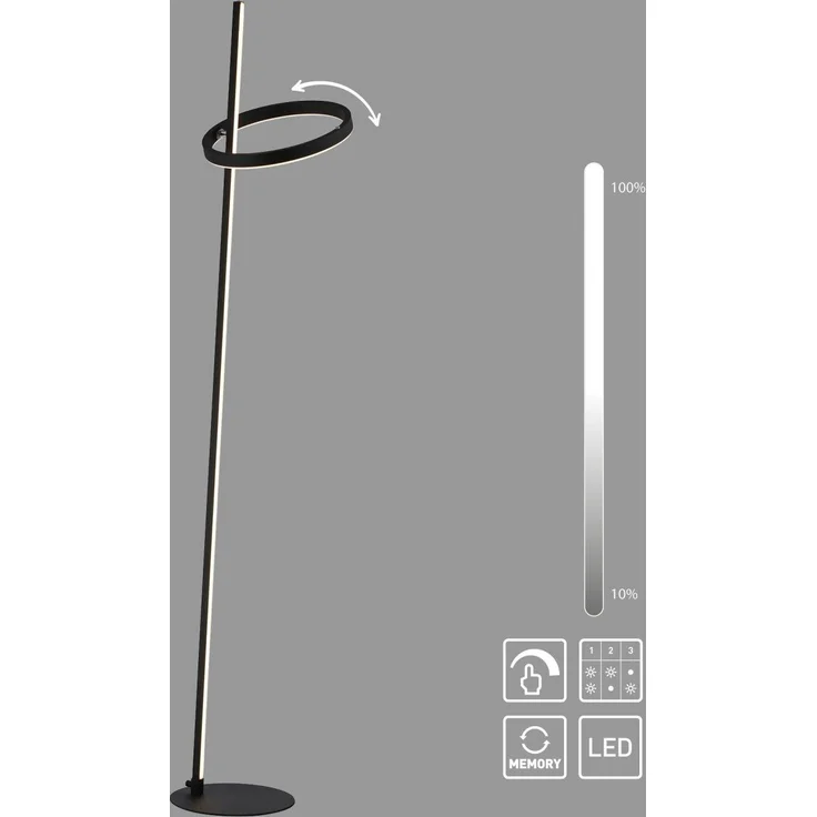 JUST LIGHT 15397-18 RITUS Stehleuchte schwarz per Touchdimmer – Bild 1