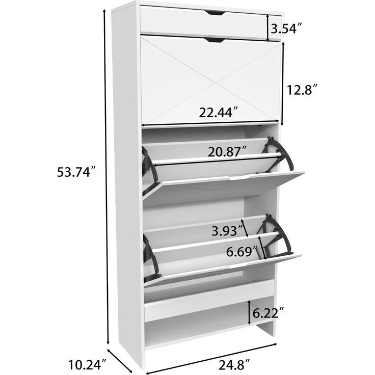 ZUBALIYA Schuhschrank (63 x 26 x 136,5 cm), 3 Schubladen, Aus MDF, Aufbewahrung für Schuhe, Hausschuhe und Schuhzubehör, Weiß – Bild 12