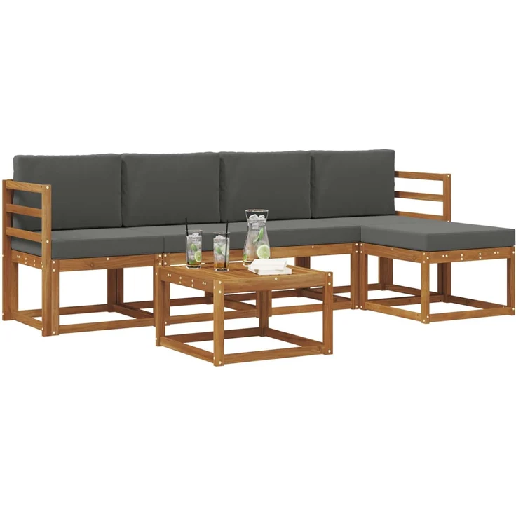 vidaXL Outdoor-Sofagarnitur 6 stk. 5-Sitzer Natur und Anthrazit 3366275 – Bild 3