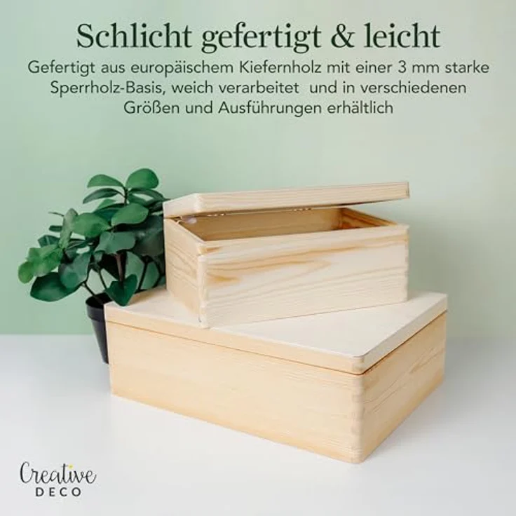 Creative Deco Holzkiste Holzkiste mit Deckel Erinnerungsbox Baby Groß Unlackiert, Unlackiert – Bild 6