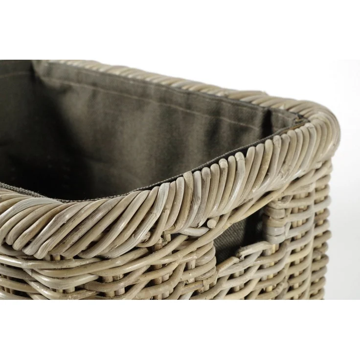 Kobolo Kaminholzkorb Holztrage Rattan grau mit Jutestoff dunkel (1 St) – Bild 3