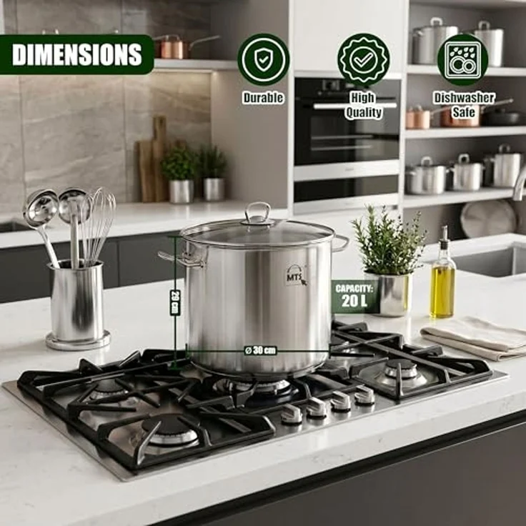 Haushalt International Kochtopf XXL 20 Liter Universalkochtopf Großraumtopf, Edelstahl, induktionsfähig, spülmaschinengeeignet, Glasdeckel mit Dampfloch – Bild 4