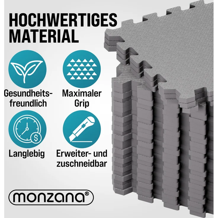 MONZANA® Bodenschutzmatten Fitness Randstücken 30 x 30cm Rutschfest Puzzlematte Trainingsmatten Fitnessgeräte Grau – Bild 5