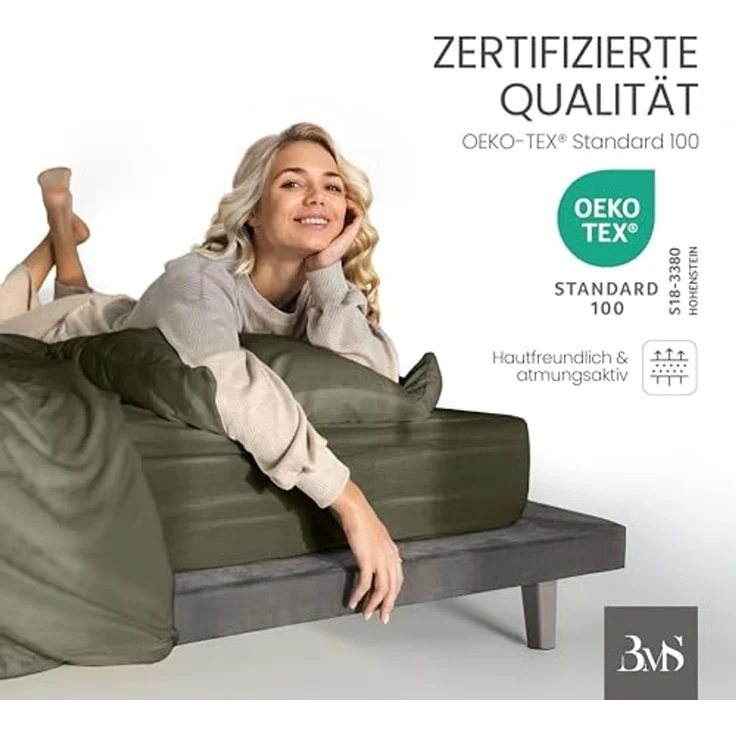 Mako-Satin Spannbettlaken dark olive 160x200cm – Bild 6