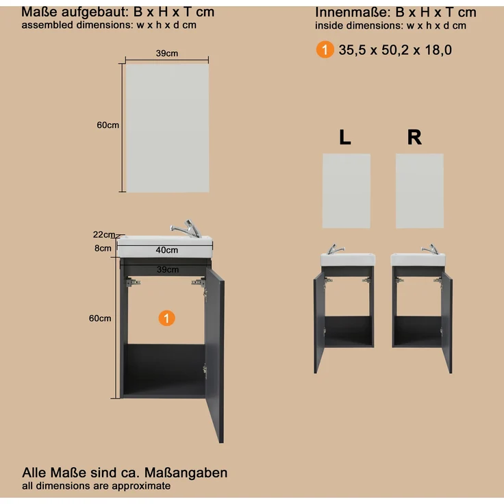Badmöbel Set 3-teilig Champ grau 40 cm – Bild 1