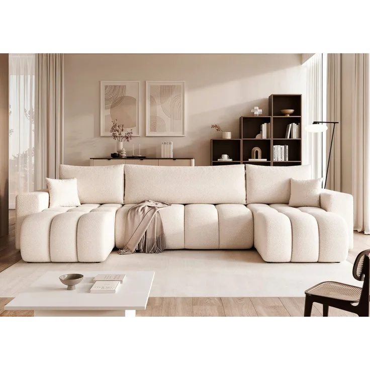 yourhouse24 Wohnlandschaft XXL U-Sofa OLI U mit tiefer Steppung (318 cm) – Bouclé-Stoff, Seite universal