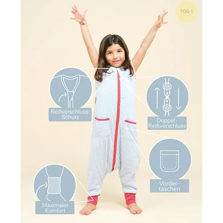 molis&co - Baby Schlafsack mit Füßen - Ideal für Frühling und Herbst - Babyschlafsack mit Füßen 1 tog - Leicht gepolstert - 100% Baumwolle (Oeko-TEX 100), Premium Qualität - Sailor Blue (70 cm) – Bild 4