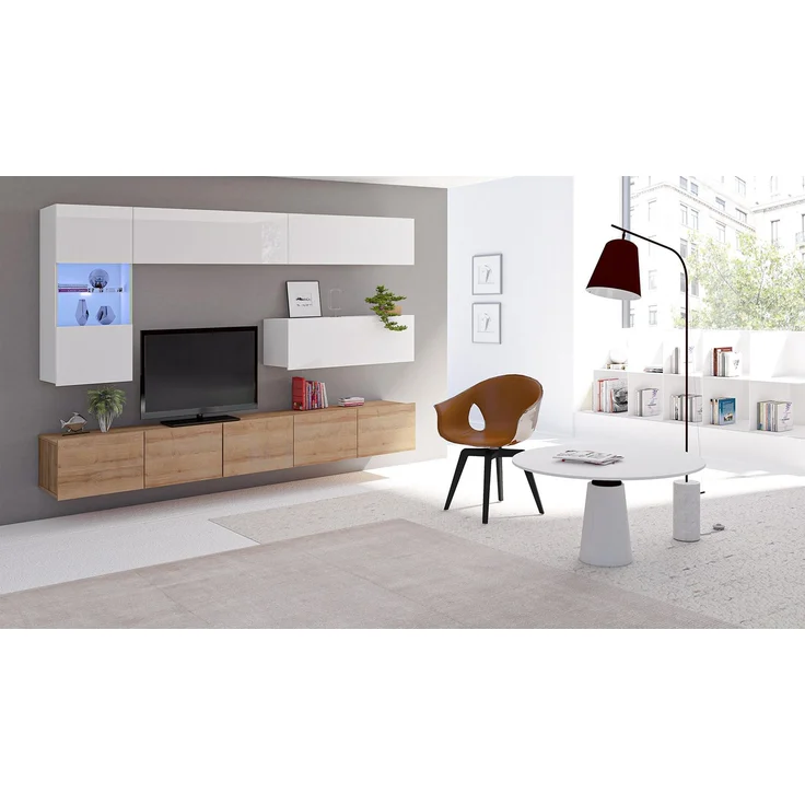 AX LIVING Möbel im Wohnzimmer Kossana 4 –255 Breite Weiß/Goldene Eiche – Bild 2