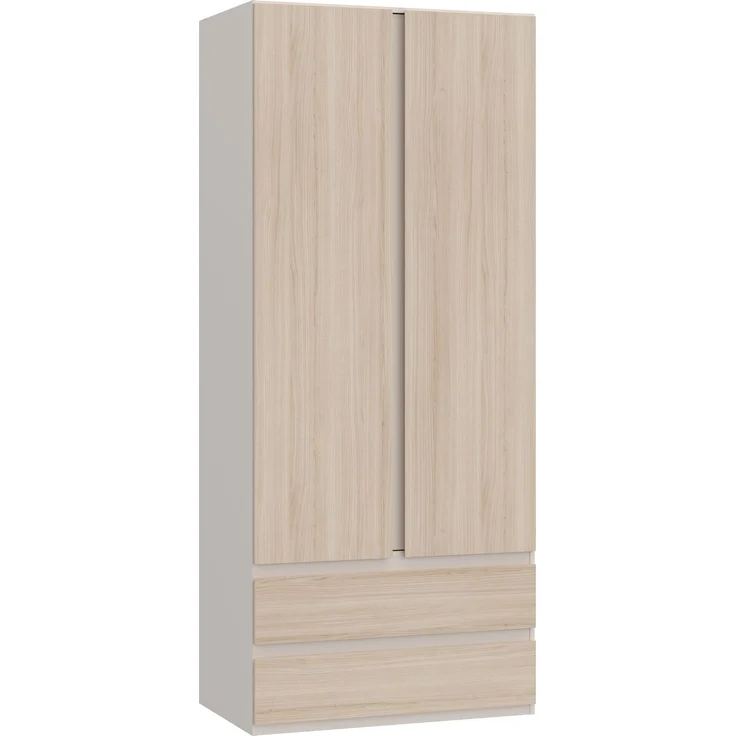 Forte PANOPTIK Kleiderschrank 90, schmaler, moderner Schrank, 2-türig, 2 Schubladen, Schlafzimmer, Jugendzimmer, Kaschmir|Beige|Riva Eiche Holzdekor, 48 cm breit x 210,5 cm hoch x 54,2 cm tief – Bild 3