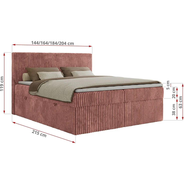 Mks Möbel 'Tiliano' Boxspringbett mit Kopfteil und Topper, Rosa, 160x200 cm, H3 – Bild 5
