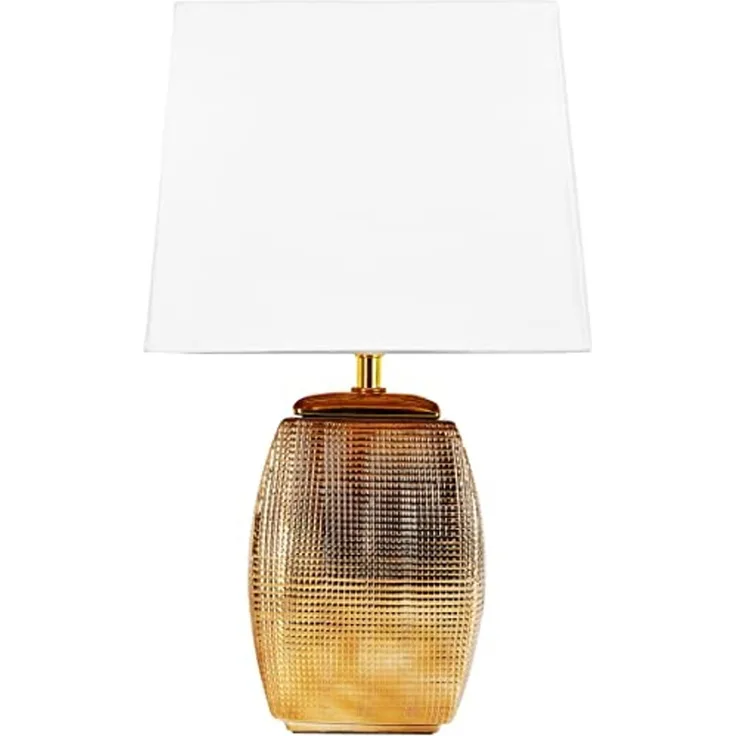 Tisch- oder Nachttischlampen - 38 cm - Gold - Keramik Lampensockel - Schirm Weiß
