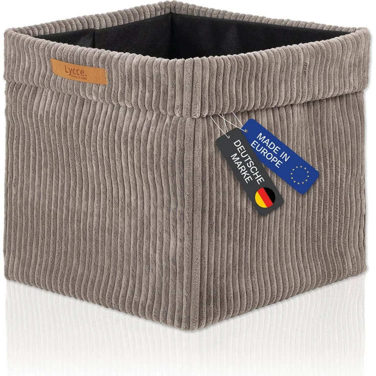 Lycce faltbare Aufbewahrungsbox, 2er Set - Cord, passend für Kallax Regal, abnehmbarer Bezug, robust, formstabil Taupe 31x33x33cm – Bild 2