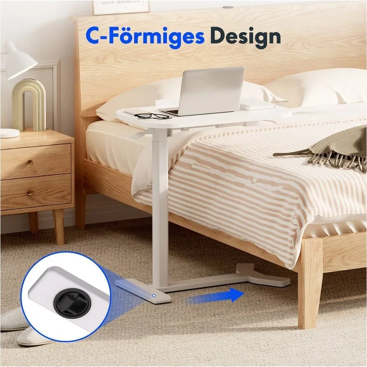 FLEXISPOT Beistelltisch Höhenverstellbar Betttisch mit neigbarer Tischplatte, Laptoptisch (C-Form, ideal für Sofa, Bett & Lesestunden), mit stufenloser Höhenverstellung, 360° Rollen & einfacher Montage – Bild 2