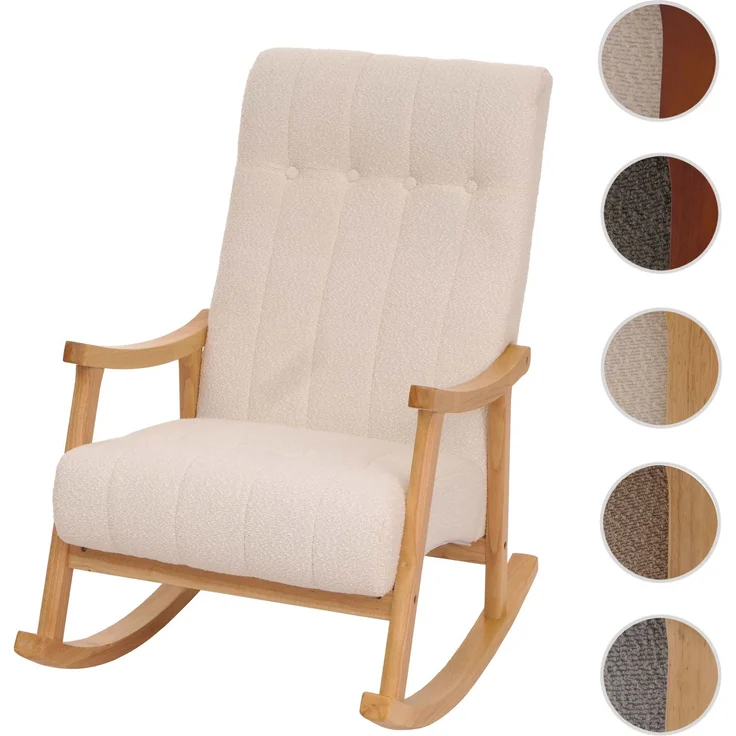 Schaukelstuhl HWC-K10, Relaxsessel, Holz FSC® Stoff/Textil Bouclé (450g/m²) ~ creme, Gestell natur – Bild 10