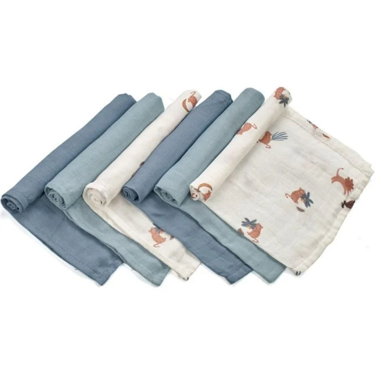 Jané 6er Pack Mehrzweck-Mulltücher, Stillen, natürliches Baumwoll- und Bambusgewebe, Staubmilbenschutz, Ökologisch, 35 x 35 cm, Blau
