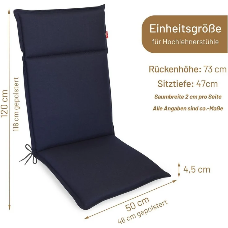 Herlag Hochlehnerauflage Bea Gartenstuhlauflage Hochlehner Wasserabweisend 120x50x4,5cm, (1 St), Polsterauflage für Klappstühle mit UV- & Fleckschutz – Bild 3