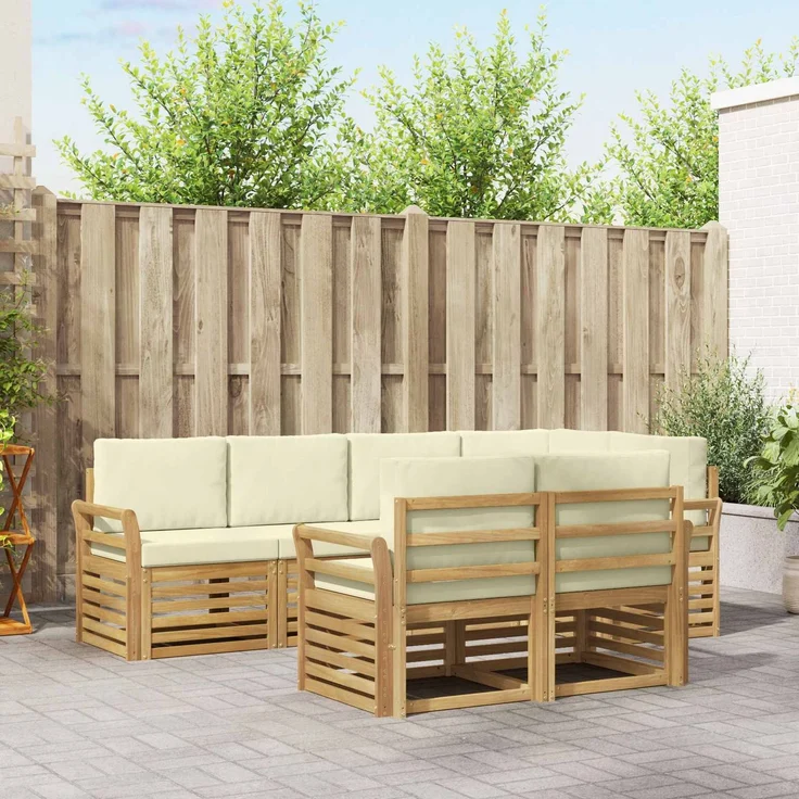 vidaXL Outdoor-Sofagarnitur 7 stk. 7-Sitzer Weiß und Creme Polyester 3391995 – Bild 1