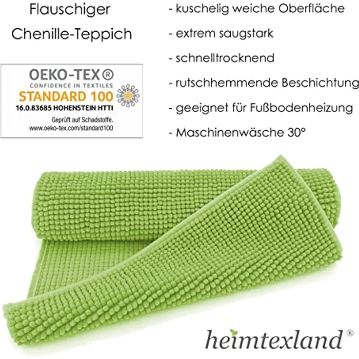 heimtexland Badematte Badvorleger Chenille Badteppich Duschvorleger, rutschhemmend beschichtet, Fußbodenheizung geeignet, fußbodenheizungsgeeignet, saugstark, schnell trocknend, strapazierfähig, rutschfest, Polyester, rechteckig, 45x50 cm, Hochflor, su... – Bild 5