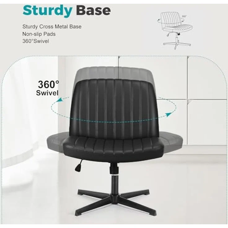 DUMOS Criss Cross Stühle, ohne Armlehnen, Bürotisch, ohne Räder, drehbar, gepolstert, breiter Sitz, modern, höhenverstellbar, mittlere Rückenlehne, Schminktisch, Sitzgelegenheit für Zuhause, Büro, – Bild 6