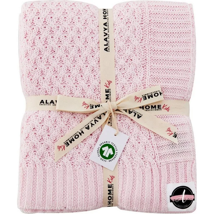 Babydecke 75 x 100 für Junge & Mädchen aus *100%* GOTS Bio Baumwolle, Alavya Home®, Herbst/Winter Neugeborenen Baby Decke, Strickdecke mit Bordüre