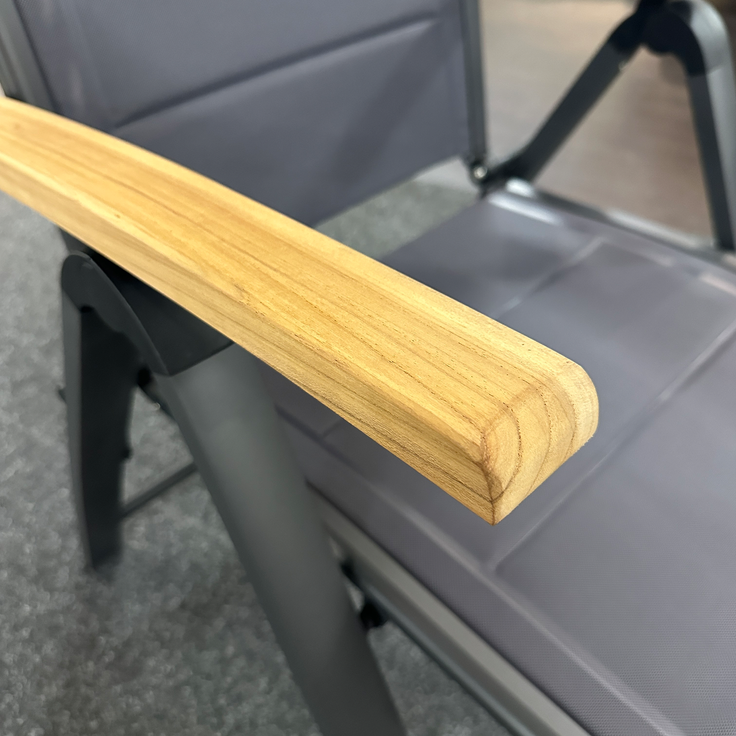 UNICAMO Klappstuhl, mit Teak Armlehnen, Sitz & Rückenlehne Textil – Bild 11