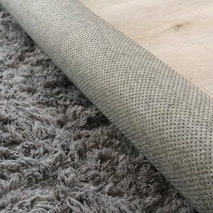 Paco Home Hochflor Teppich Wohnzimmer rutschfest Fellteppich Shaggy Flauschig Weich Modern Kunstfell Fell Imitat Einfarbig, Grösse:200 cm Rund, Farbe:Grau – Bild 6