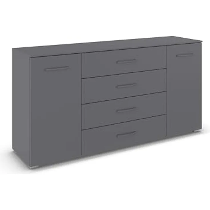 rauch Aditio Box, Kommode, 2-türig, 4 Schubladen, mit Softclose-Funktion, Farbe Grau metallic, BxHxT 160x81x43cm