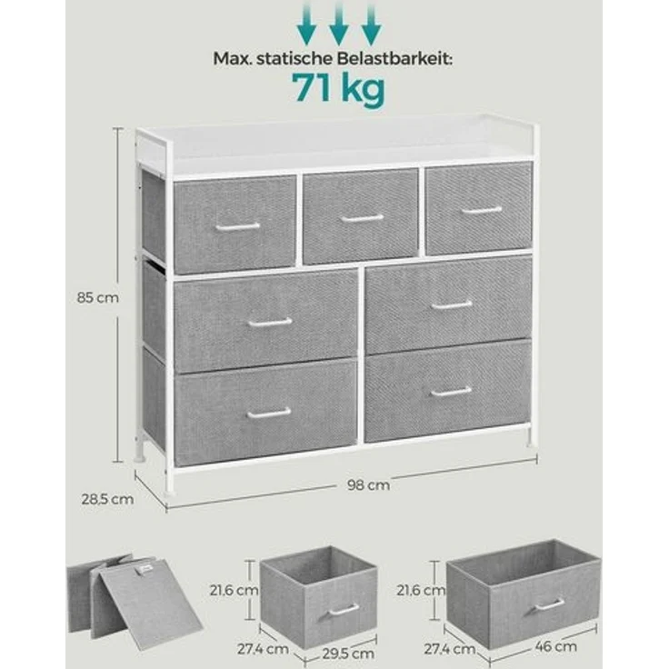 Songmics Kommode mit 7 Stoffschubladen, Holz / Metall taubengrau-wolkenweiß, 98 x 28,5 x 85 (BxTxH) cm – Bild 5