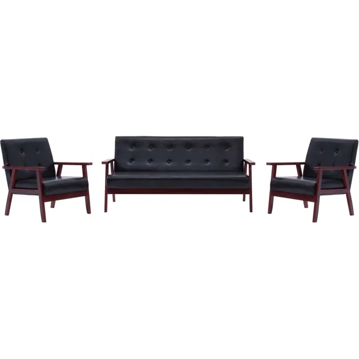 vidaXL 3-tlg. Sofagarnitur Schwarz Kunstleder 279136