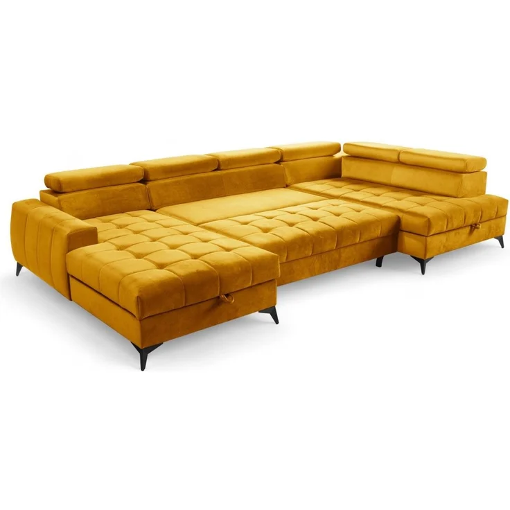 Wohnlandschaft Schlafsofa AGNESA Stoff Salvador Honiggelb Ottomane Links – Bild 5