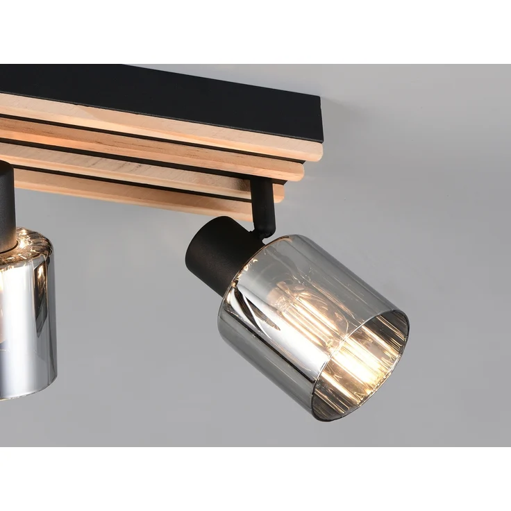 Deckenstrahler TRAVIA 3-flammig, Rauchglas Schwarz & Holzlamellen, Breite 52,5cm – Bild 5