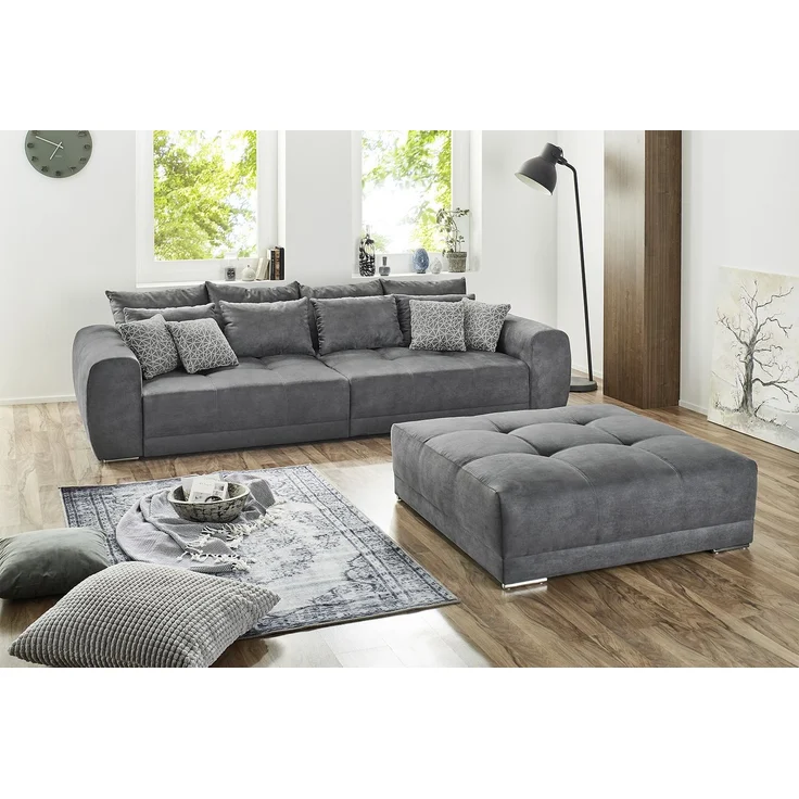 Big-Sofa XXL 306 cm Federkern Lounge Couch mit Bezug aus Mikrofaserstoff in Grau – Bild 7