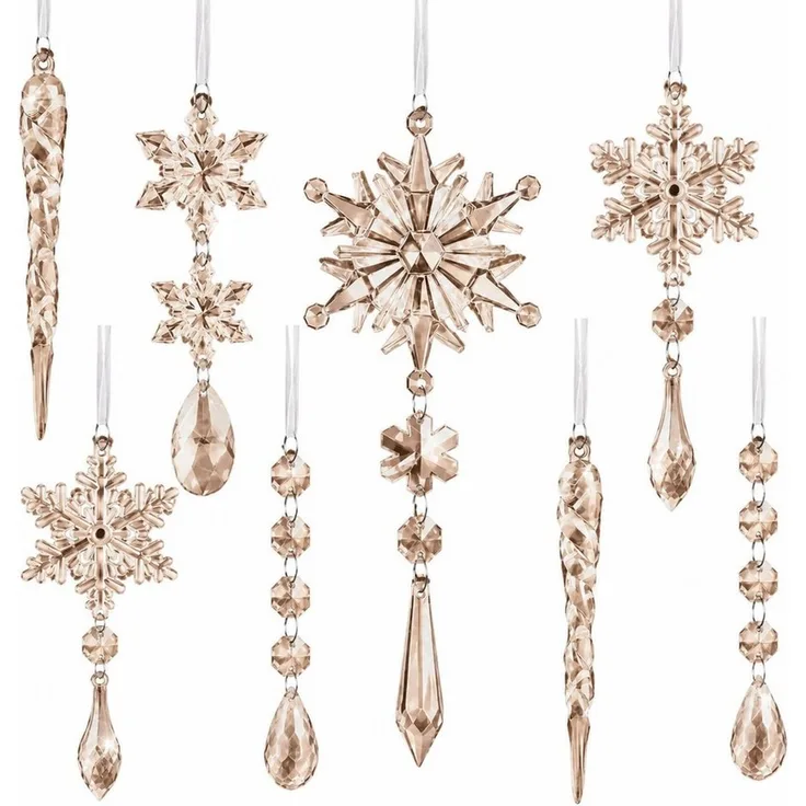 Bomiclss Christbaumschmuck Acryl Schneeflocken Eiszapfen Tropfen Hängedekoration (18-tlg), Ornamente für Weihnachtsbaum Winterfest und Party Deko