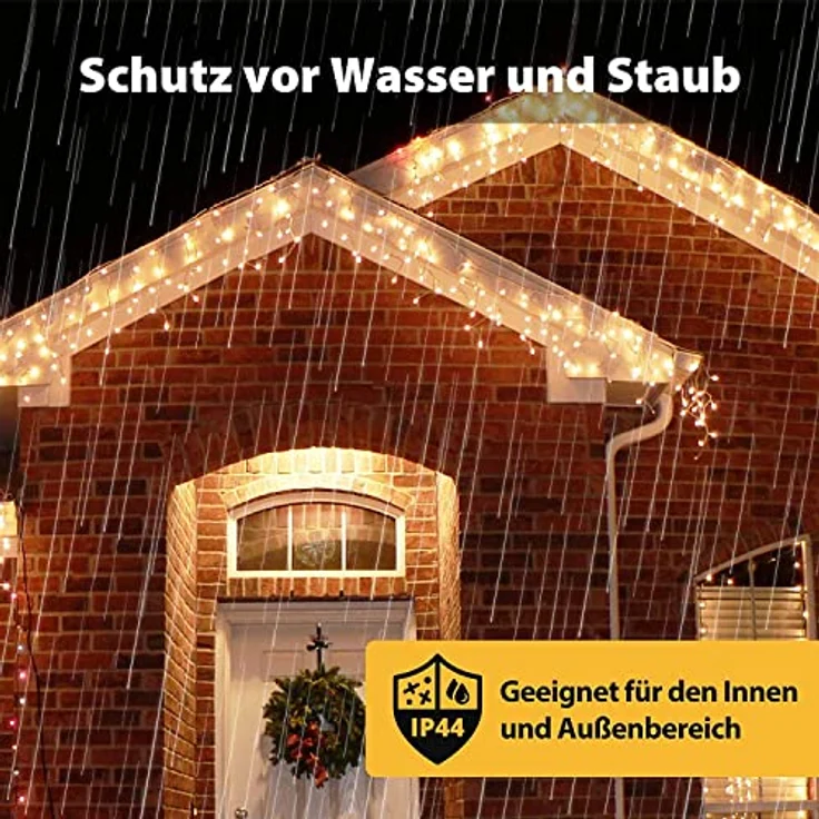 SALCAR LED Eisregen Lichterkette Außen 10m, Lichtervorhang Fenster Weihnachten Innen mit 400 LEDs, 31V mit 8 Modi und Memory-Funktion, Warmweiß – Bild 5