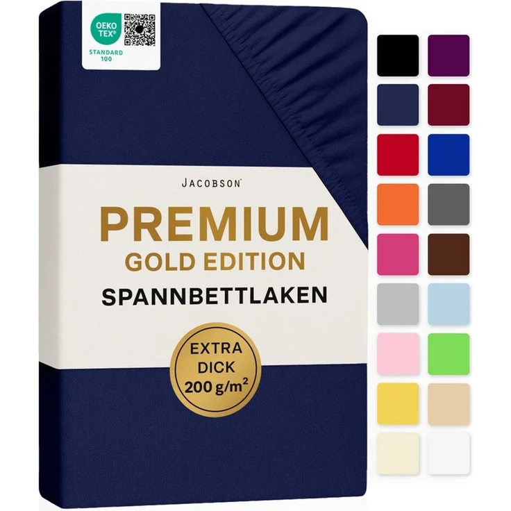 Jacobson Spannbettlaken PREMIUM 200 g/m² Jersey aus 97% Baumwolle & 3% Elasthan, Extra dichtes Bettlaken mit maximalem Halt – Bild 1