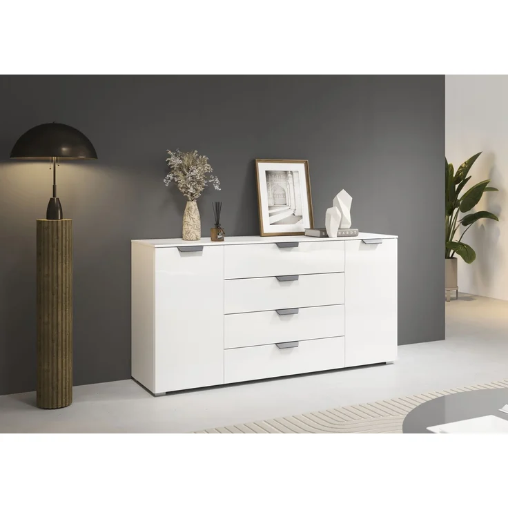 rauch Aditio Box, Kommode, 1-türig, 4 Schubladen, mit Glasfront, mit Softclose-Funktion, Farbe Weiß, BxHxT 160x81x42cm – Bild 1
