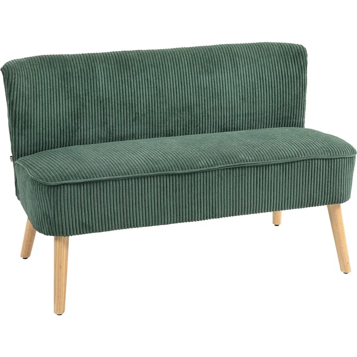 HOMCOM 2-Sitzer Sofa, Couch mit Kordoptik, Holzbeine, Doppelsofa 1 Teile, für Wohnzimmer, Schlafzimmer, 117 x 56,5 x 77 cm, Grün