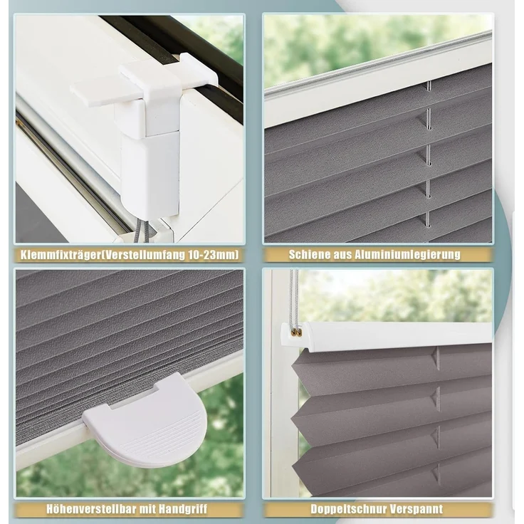Plisseerollo ohne Bohren Klemmfix 50x120 cm(BxH) Anthrazit Jalousie Sonnenschutz Easyfix Faltrollo Lichtdurchlässig Rollo für Fenster & Tür – Bild 4
