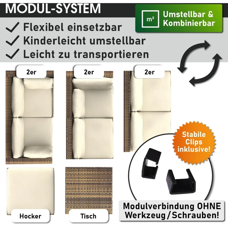 BRAST Gartenmöbel Lounge Sofa Couch Set Serenity Braun Poly-Rattan für 5 Personen – Bild 8