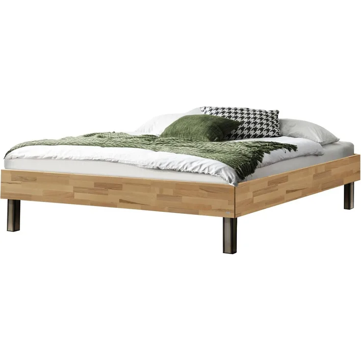 Hasena Bett Senza Bergamo Kernbuche massiv mit Iron-Füßen 140x200 cm, Fußhöhe 20 cm – Bergamo